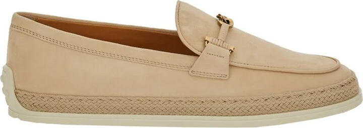 Beige Loafers With Cord Detail In Leather Woman