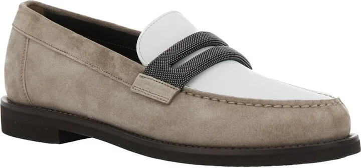 Beige Loafers With Monile Detail And Chain In Suede Woman - Image 2