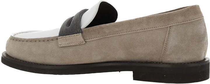 Beige Loafers With Monile Detail And Chain In Suede Woman - Image 3