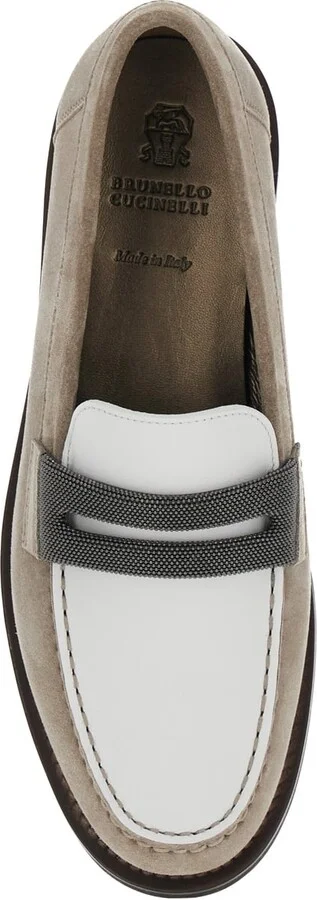 Beige Loafers With Monile Detail And Chain In Suede Woman - Image 4