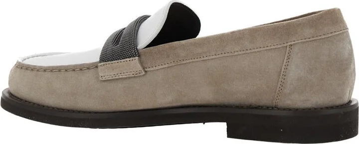 Beige Loafers With Monile Detail And Chain In Suede Woman - Image 3