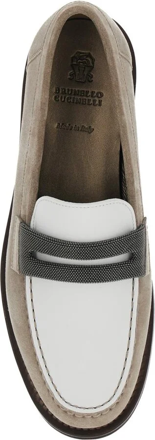 Beige Loafers With Monile Detail And Chain In Suede Woman - Image 4