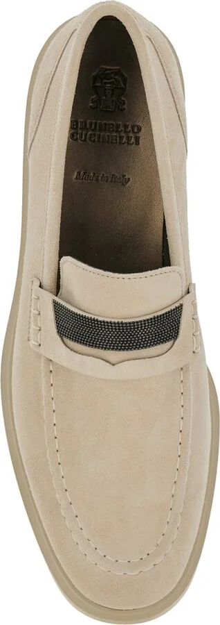 Beige Loafers With Monile Detail In Suede Woman - Image 4