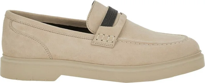 Beige Loafers With Monile Detail In Suede Woman