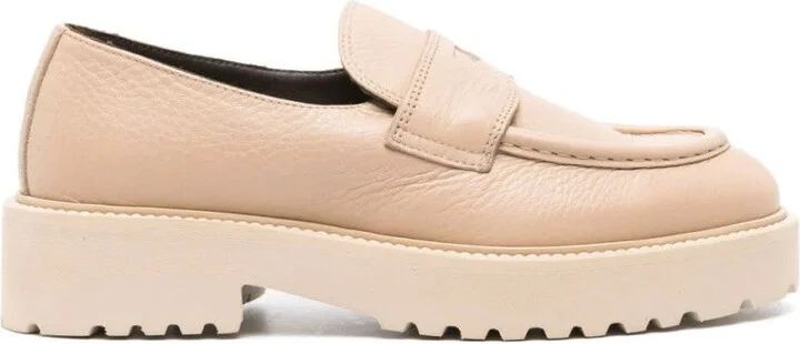 Beige Loafers With Rounded Toe And Strap