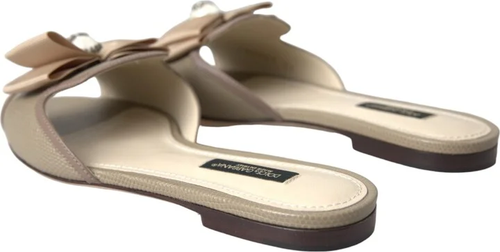 Beige Logo Pearl Flats Sandals Slides Women's Shoes - Image 3