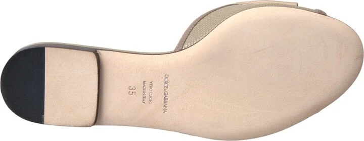 Beige Logo Pearl Flats Sandals Slides Women's Shoes - Image 5
