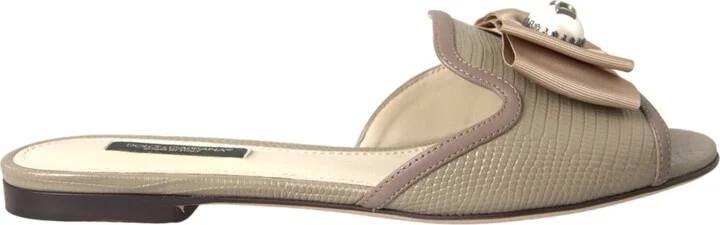 Beige Logo Pearl Flats Sandals Slides Women's Shoes