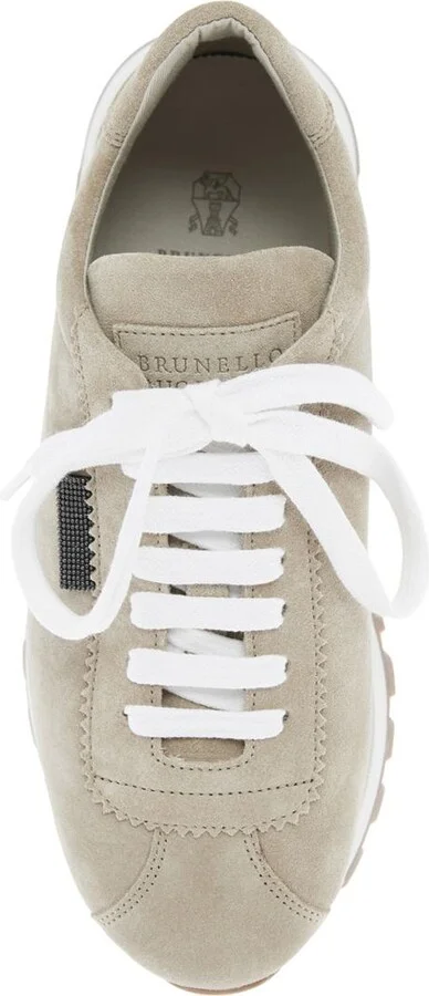 Beige Low Top Sneakers With Monil Detail On The Side And Embossed Logo Lettering On The Rear In Leather Woman - Image 4