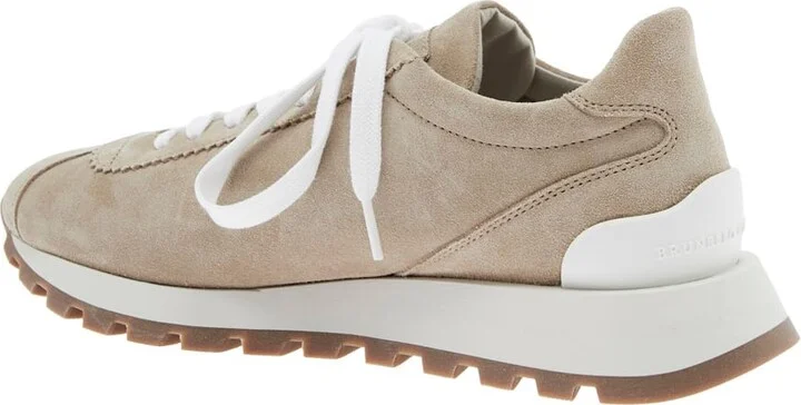 Beige Low Top Sneakers With Monil Detail On The Side And Embossed Logo Lettering On The Rear In Leather Woman - Image 3