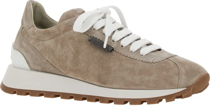 Beige Low Top Sneakers With Rubber Sole In Suede Woman - Image 2