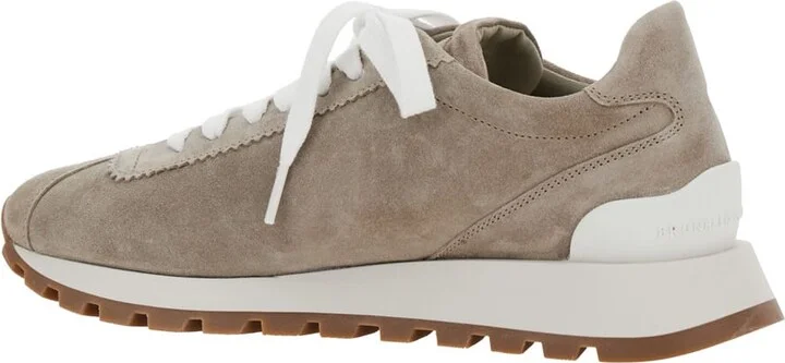 Beige Low Top Sneakers With Rubber Sole In Suede Woman - Image 3