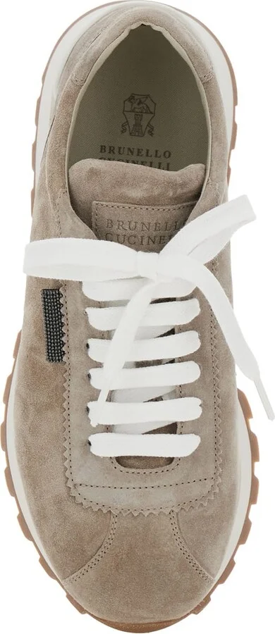 Beige Low Top Sneakers With Rubber Sole In Suede Woman - Image 4
