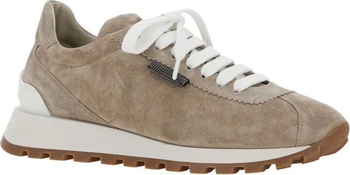 Beige Low Top Sneakers With Rubber Sole In Suede Woman - Image 2