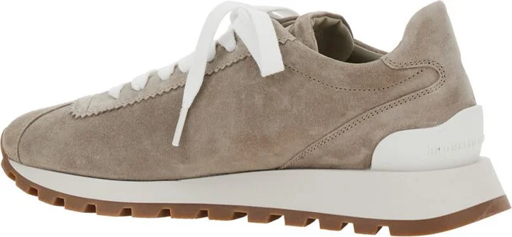 Beige Low Top Sneakers With Rubber Sole In Suede Woman - Image 3