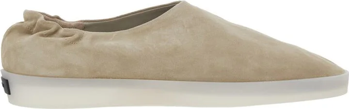 Beige Mules With Logo Patch On The Back And Elasticized Heel In Suede Man