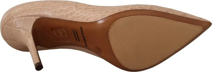 Beige Nude Leather BELLUCCI Heels Pumps Women's Shoes - Image 4