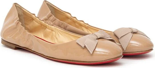Beige Patent Leather Ballet Women's Flat - Image 2