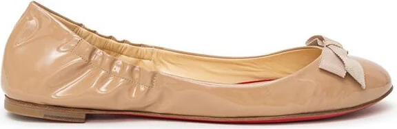 Beige Patent Leather Ballet Women's Flat