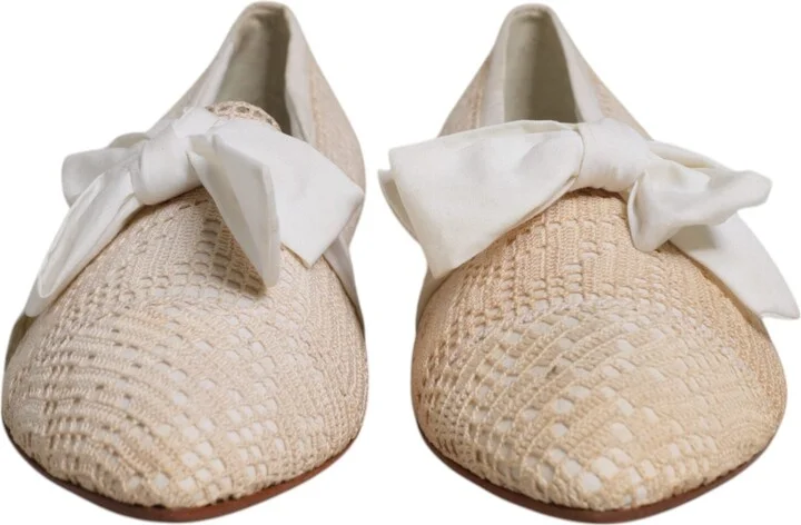 Beige Ribbon Fabric Ballerina Flats Women's Shoes (Pre-Owned) - Image 2