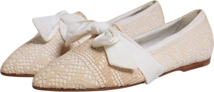 Beige Ribbon Fabric Ballerina Flats Women's Shoes (Pre-Owned) - Image 4