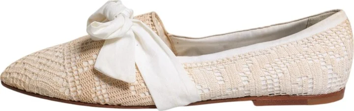 Beige Ribbon Fabric Ballerina Flats Women's Shoes (Pre-Owned) - Image 6