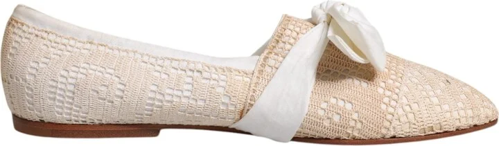 Beige Ribbon Fabric Ballerina Flats Women's Shoes (Pre-Owned)