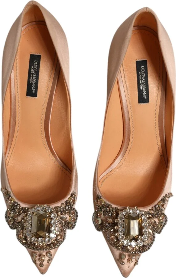 Beige Satin Crystal High Heels Pumps Women's Shoes (Pre-Owned) - Image 3