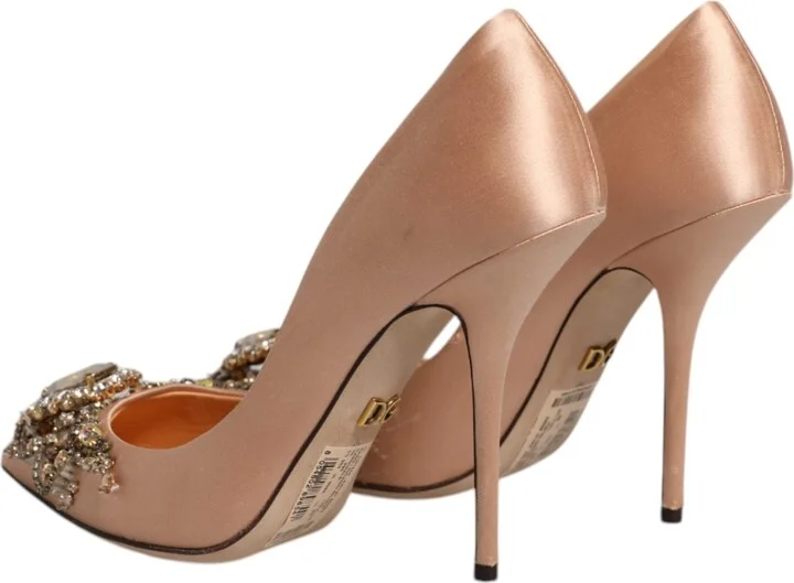 Beige Satin Crystal High Heels Pumps Women's Shoes (Pre-Owned) - Image 5
