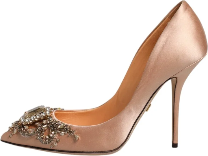 Beige Satin Crystal High Heels Pumps Women's Shoes (Pre-Owned) - Image 6