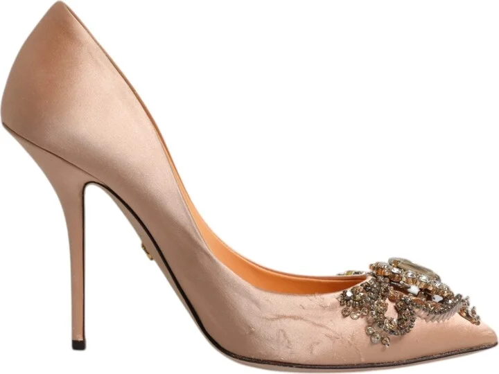 Beige Satin Crystal High Heels Pumps Women's Shoes (Pre-Owned)
