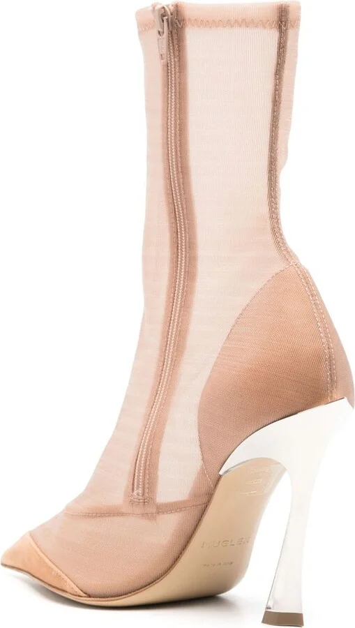 Beige Sheer Panelled Suede Boots - Image 3