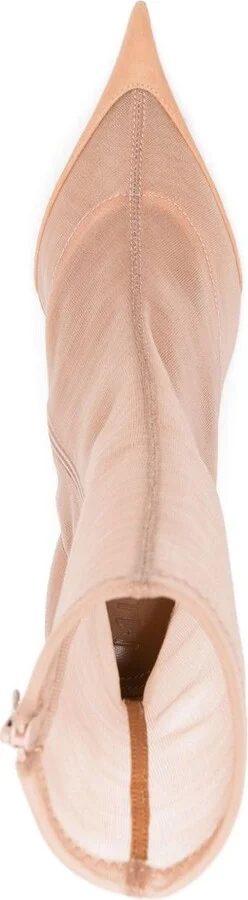 Beige Sheer Panelled Suede Boots - Image 4