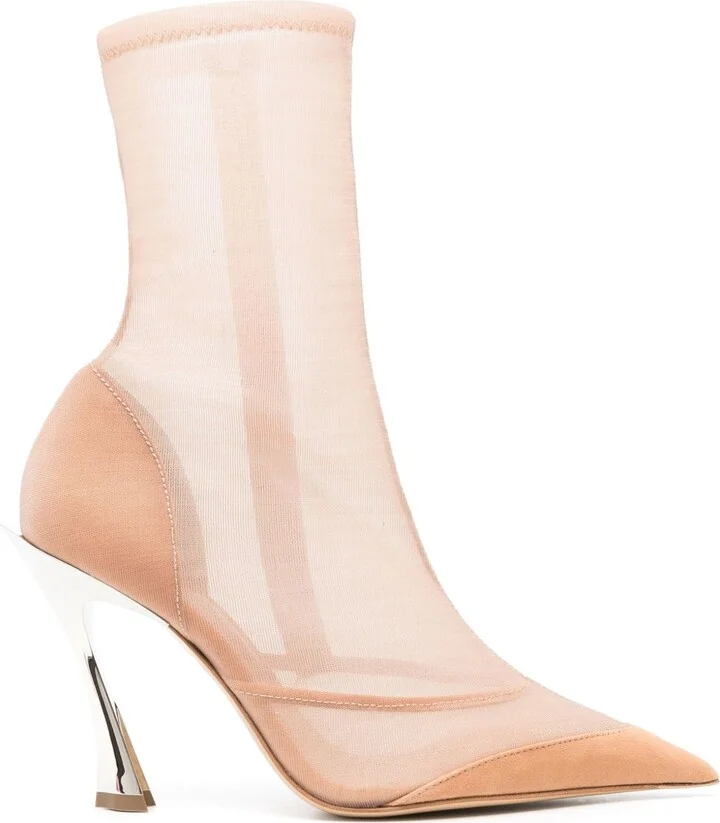 Beige Sheer Panelled Suede Boots