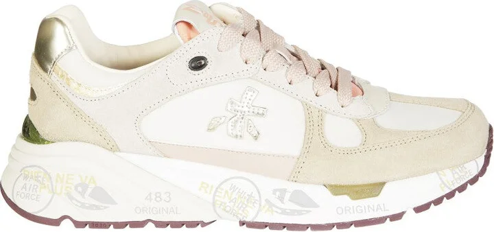 Beige Sneakers With Distinctive Logo Detail