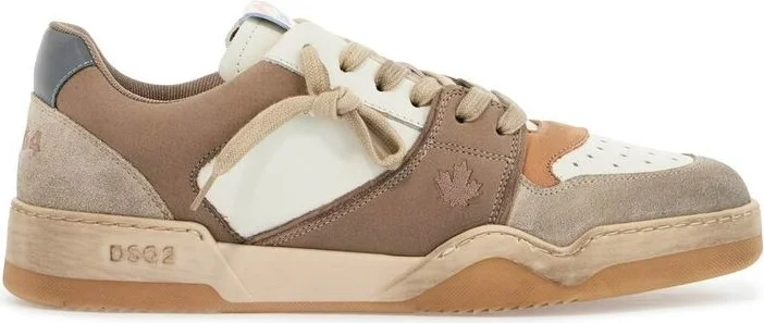 Beige Sneakers With Suede Inserts And Embossed Logo On The Side In Leather Man