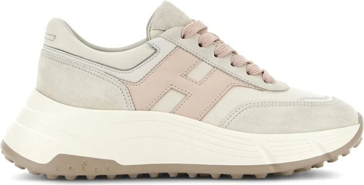 Beige Sneakers With Textured Upper And Sole