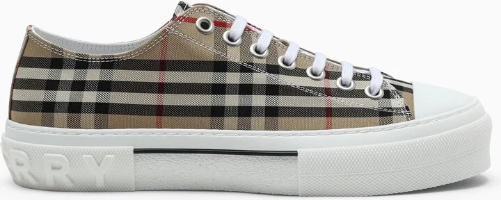Beige Sneakers With Vintage Check Motif