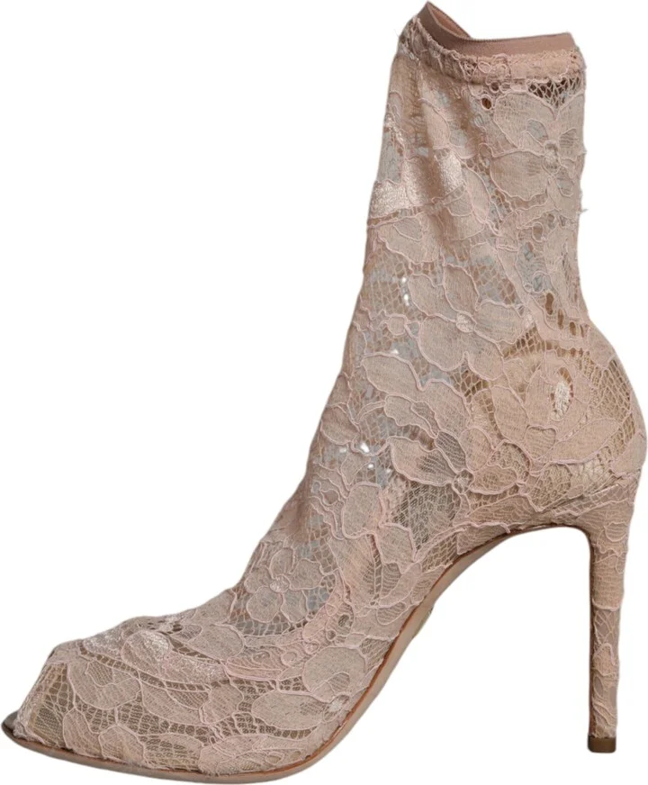 Beige Stretch Taormina Lace Boots Women's Shoes (Pre-Owned) - Image 5