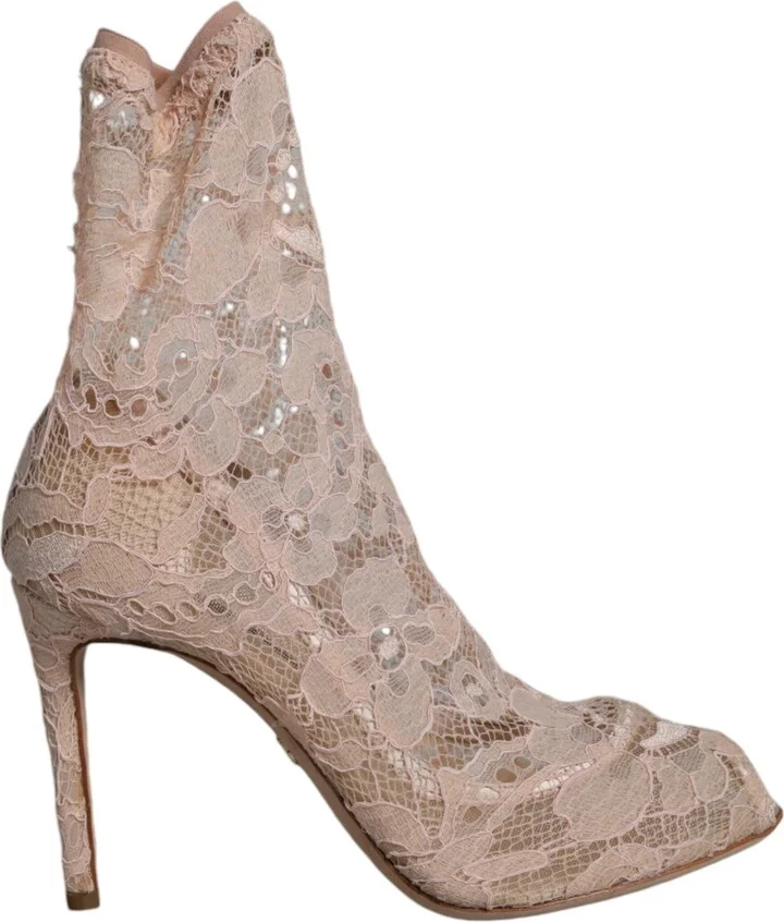 Beige Stretch Taormina Lace Boots Women's Shoes (Pre-Owned)