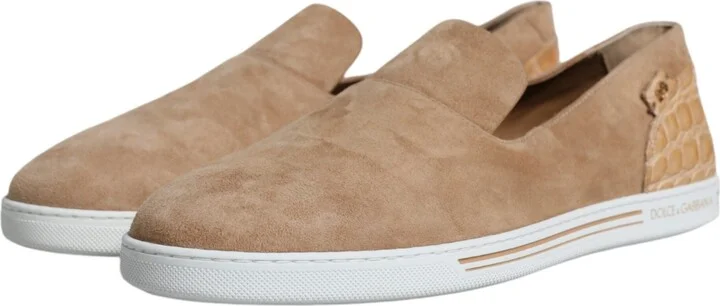 Beige Suede Caiman Loafers Slippers Men's Shoes - Image 4