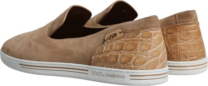 Beige Suede Caiman Loafers Slippers Men's Shoes - Image 5