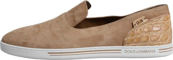 Beige Suede Caiman Loafers Slippers Men's Shoes - Image 6