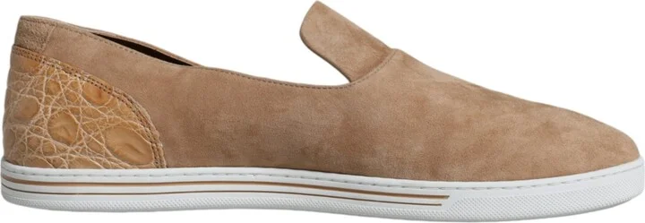Beige Suede Caiman Loafers Slippers Men's Shoes