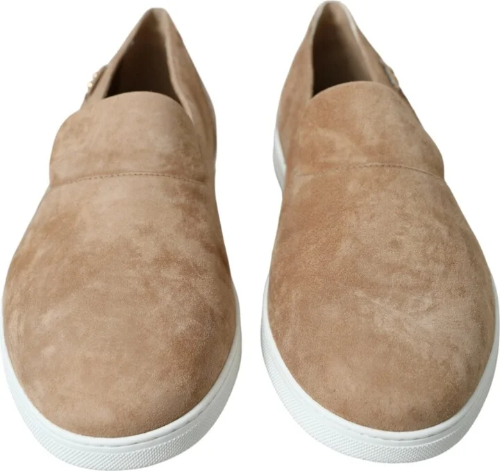 Beige Suede Caiman Men Loafers Slippers Men's Shoes - Image 2