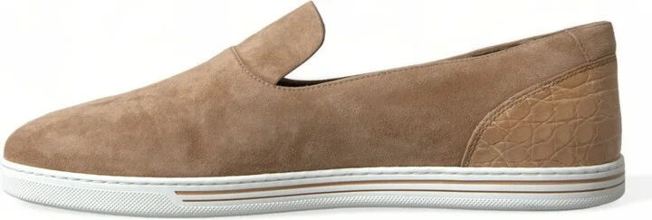 Beige Suede Caiman Men Loafers Slippers Men's Shoes - Image 6