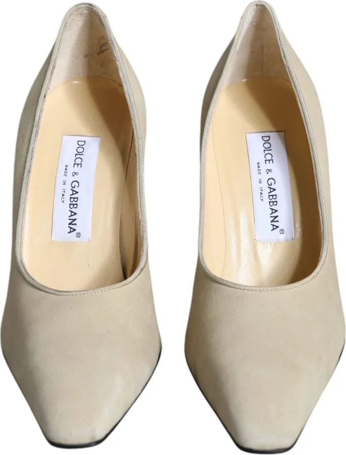 Beige Suede Leather High Heels Pumps Women's Shoes (Pre-Owned) - Image 2