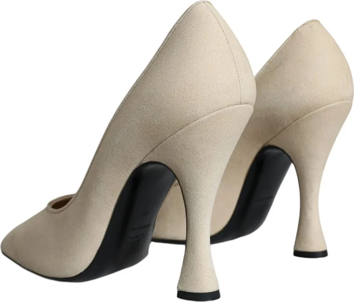 Beige Suede Leather High Heels Pumps Women's Shoes (Pre-Owned) - Image 4