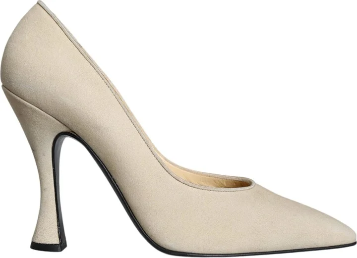 Beige Suede Leather High Heels Pumps Women's Shoes (Pre-Owned)
