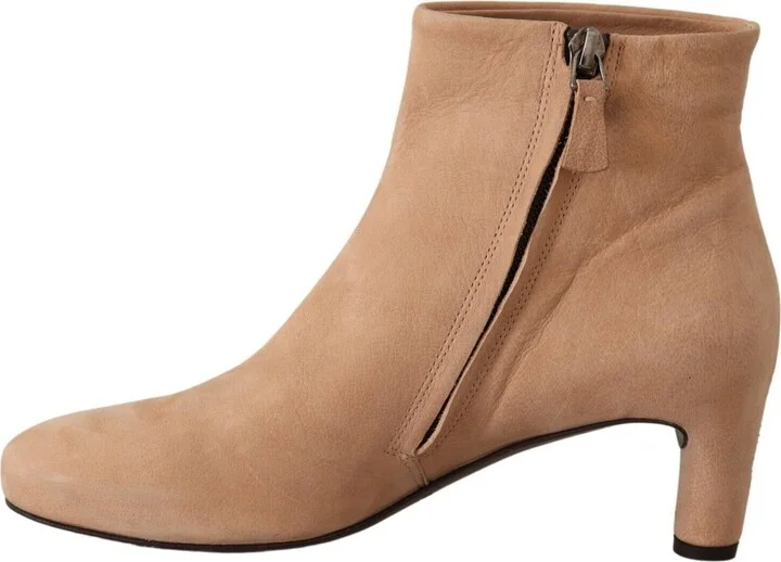 Beige Suede Leather Mid Heels Pumps Boots Women's Shoes - Image 2